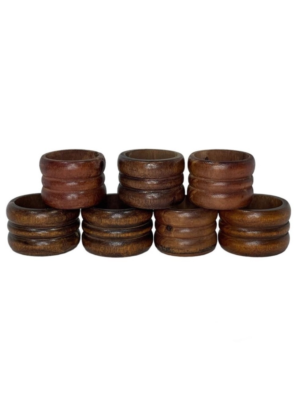 Rustic Wood Napkin Rings MCM Retro Cabin Farmhouse Casual Dark Brown Set of 7